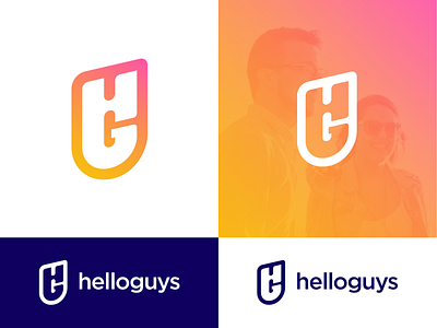 Helloguys Logo Proposal (Unused — For Sale) brand identity branding graphic business social media web design ui modern monogram for sale unused buy gradient grid startup company logo mark symbol icon success letter h g type text typography lettermark websites sales up rise