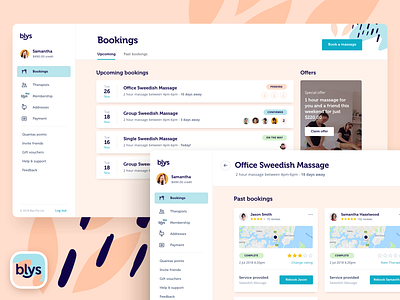 Blys - Web app dashboard blys booking dashboard desktop desktop app desktop application massage ui user interface web app web app design web application design