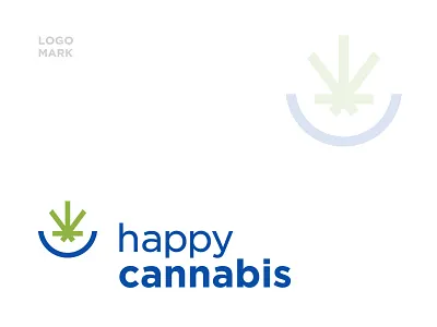 Happy Cannabis 2color blue branding can art can design cannabis cannabis leaf creative dribbble green happy illustration leaf logo professional smile typograpghy vector work