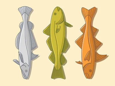 St. Annes Fish adobe illustrator blue cod colour design fish fish and chips graphic design green grey haddock hake illustration line silver vector yellow