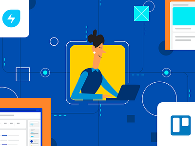 Trello-Freshservice power up (Blog Cover) blog cover blog design blog graphic branding chennai design flat illustration flat illustrations human illustration illustrator information technology integration merger photoshop trello ui ui integration vector