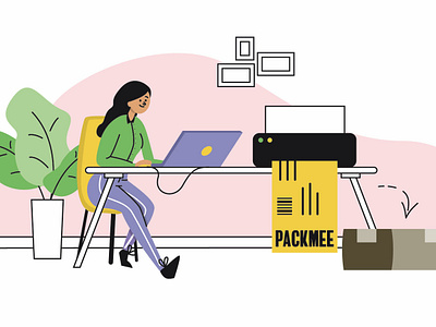 Print a free shipping label adobe illustrator desk editorial illustration flat design flat illustration printer service shipping vector illustration woman woman on desk