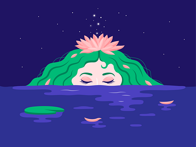 Lily - blue bright colour fairy flower girl green illustration illustrator leaves light lily magic nymph pink plant shadow vector water water lily