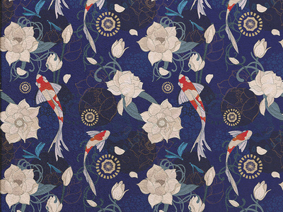 Lilly and fish pattern art artwork brand branding bright design digital flower illustration pattern seamless vector