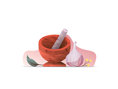 037 Mortar food garlic illustration illustrator miguelcm mimosa mortar still life wonky