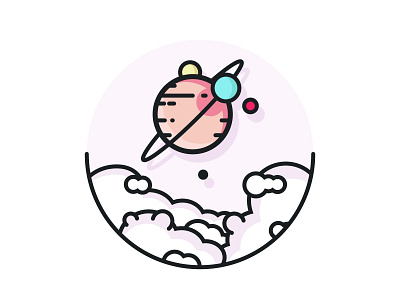 Planet 2 badge branding cartoon clean cloud conceptual design galaxy icon illustration illustrator minimal planet purple space stars vector