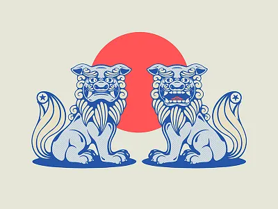 Komainu apple apple pencil art asian design dog icon illustration japan japanese lion logo print procreate star sun texture vector vintage