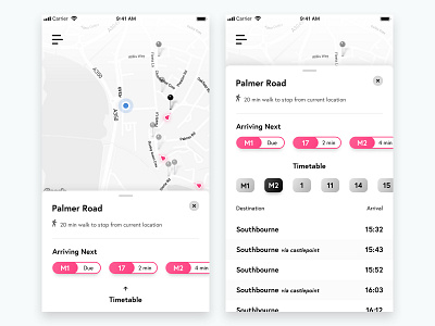 Bus Tracking App app black and white bus clean design ios iphone light location map design maps mobile sketch transport travel app ui ui ux ux