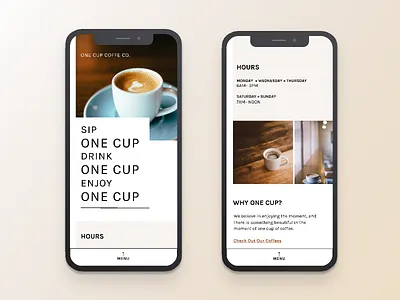 One Cup | Morning UI brown cafe clean coffee concept minimal mobile site mobile ui simple typography ui ui design uidesign web design white