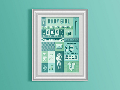 Eowyn's Birth Announcement baby announcement baby girl birth announcement birthday design eowyn graphic design illustration lord of the rings nursery print rohan typography