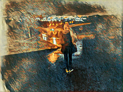 Scene: Angela At the End design land of the free neon noir retrowave sf vibrant dark