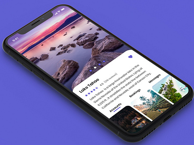 Travel App UI Concept adobe xd app app concept app inspiration design experience design inspiration interaction interface design iphone app lake lake tahoe madeusingxd madewithxd prototype purple sunset travel app ui user interface