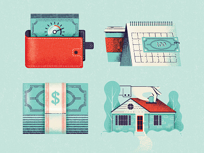 Mortgage Icons bank calendar cash finance home house mid century money money management mortage retro wallet