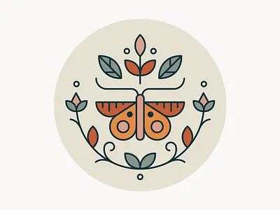 The secret garden badge butterfly flat garden icon illustration illustrator leaves moth plants vector
