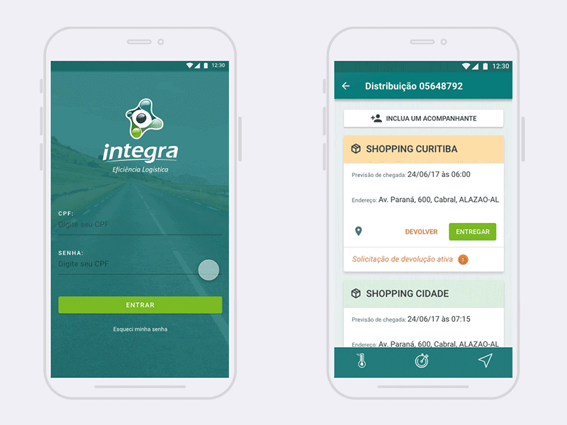 Integra Motorista animation logistics mobile ux design