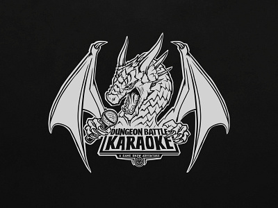 Dungeon Battle Karaoke black and white branding dragon dungeons and dragons game gameshow illustration lines logo typography