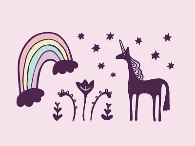 Unicorn birthday illustration rainbow unicorn