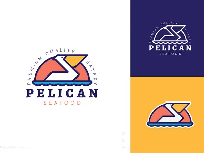 Pelican Seafood logo art bird logo branding character design eatery food logo icon logo logotype mark minimal pelican restaurant seafood typography