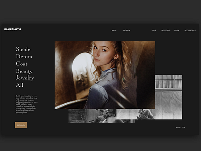 Bluecloth Clothing Homepage 100th shot adobe xd black and white clean clothing clothing website dark ecommerce fashion fashion blog fashion website interface minimal photography typography ui ux web web design website