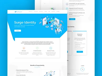Surge Identity Product Page authorization cloud app design identity isometric design isometric illustration landing page product page software ui ux web