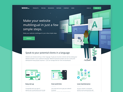 WOVN.io Website branding design flat homepage illustration lp minimal space translation ui ux web website