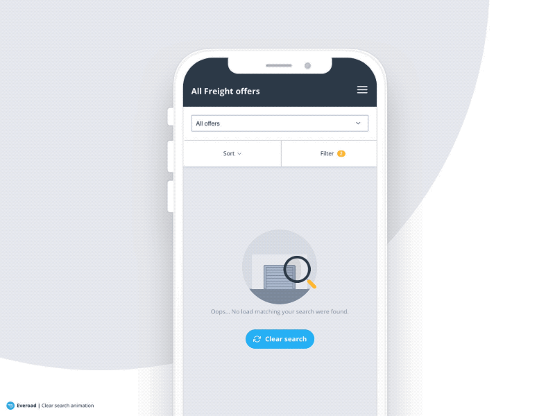Everoad Animation | No result clear search animation app design everoad freight gif illustration interaction interface load mobile motion search shipment truck ui ux