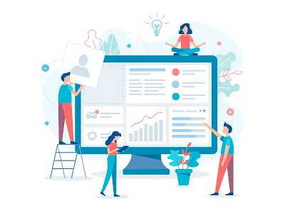 Web development character development flat illustration vector web website