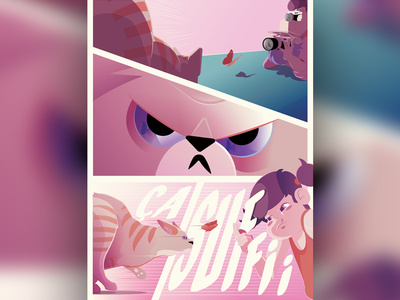 Stay At Home Dad - Cart Hunting camera cartoon cat comics dad daughter digital 2d digitalart digitalillustration family father fun funny hunt illuatration manga pink purple strips together