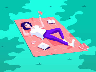 Moment of bliss butterfly character chill enjoy flat illustration laydown male meditate park relax spring vector