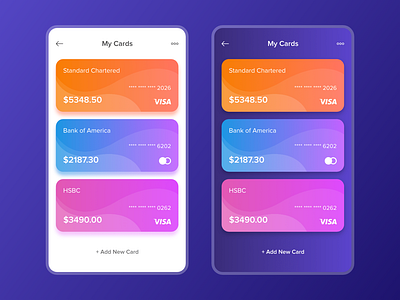 My Cards app banking cards clean financial gradient list mobile ui ux