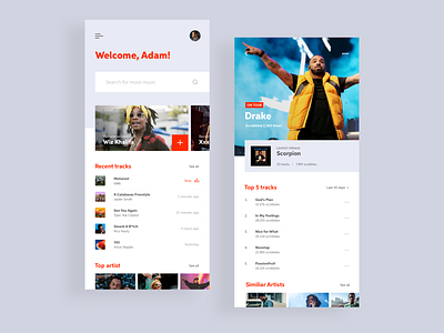 Scrobbler app ~concept~ app clean design drake flat music app music player redesign scrobbler simple ui ux white