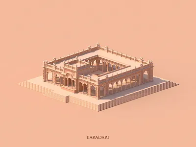 Darbar Mahal Baradari architecture drawing illustration isometric minimal monochrome vector