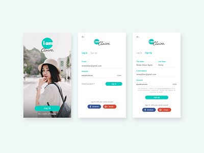 IamClaire Splash, Login and Sign Up Screens ecommerce app ios login mobile app design sign up splash uidesign