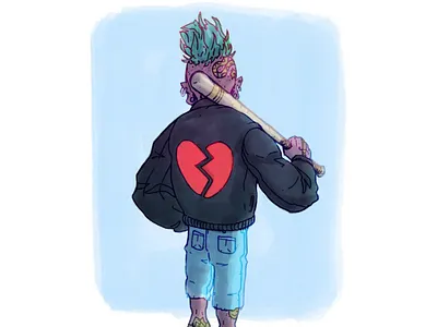 Lovesic baseball bat british broken heart cartoon colour cut off jeans design heart illustration leather jacket love lovesick mohawk music piercings procreate punk sub culture tattoos uk