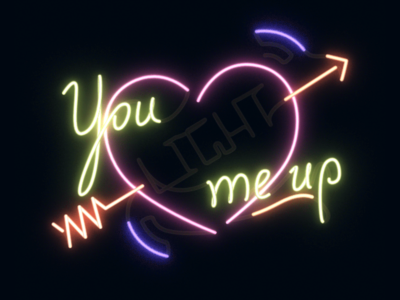 You Light Me Up 2d after effects animation design gif heart illustrator love motion motion graphics neon sticker type valentines day vday vector