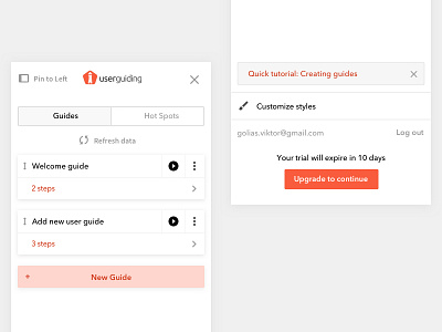 Userguiding Panel onboarding panel saas tool