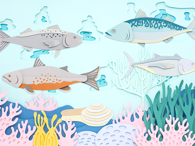 Editorial piece for Sierra Magazine coral fish illustration ocean paper art paper craft papercut sea