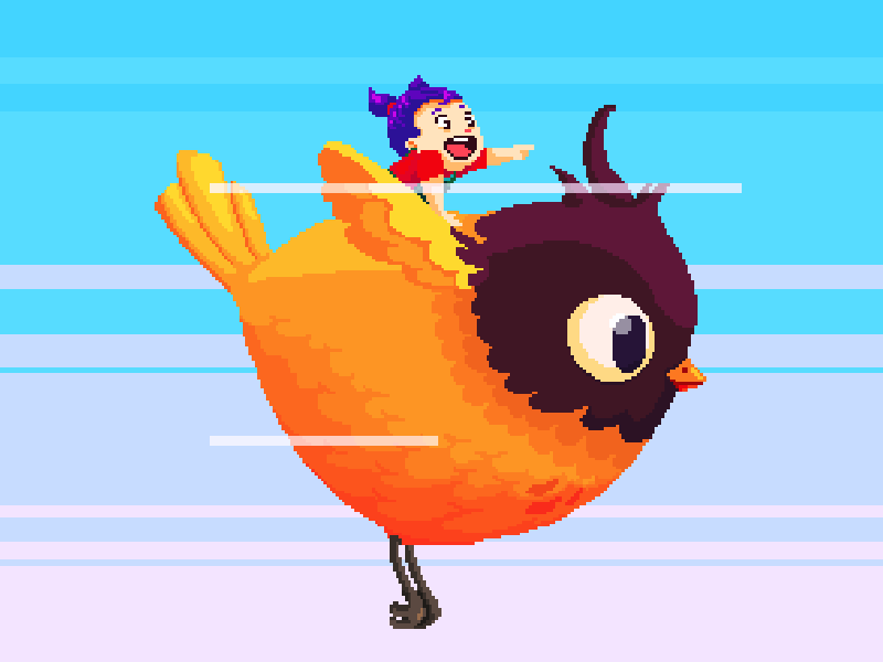 Ride 80s animation bird character design child creature cute flight fly game art illustration nature pixel pixel art pixelart retro sky video game wings