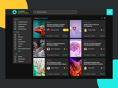 LEARNER - Upgrade Yourself 2019 trend 2019ui app black theme course coursera creative design innovative interface landing landing page learner new ravidelixan trending ui web app design webapplication website