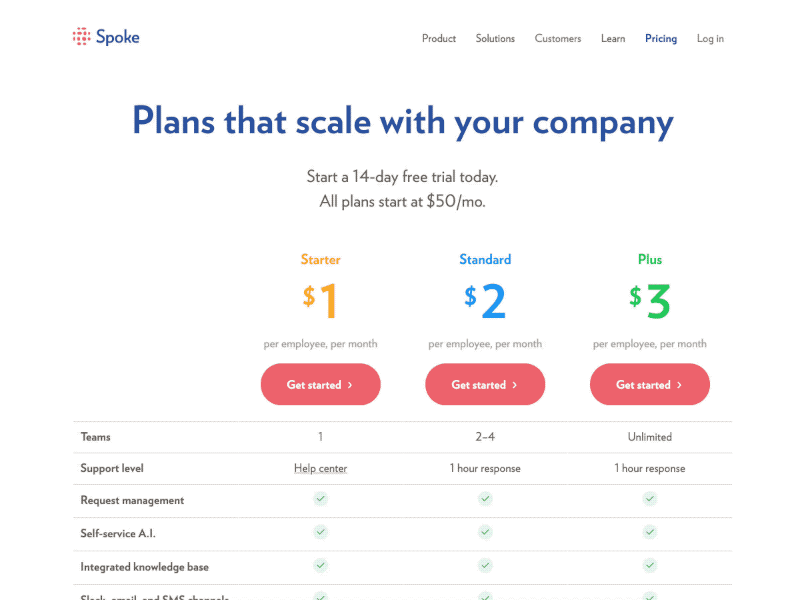 New pricing page! 💃 askspoke design marketing website pricing pricing page pricing plan spoke startup tech