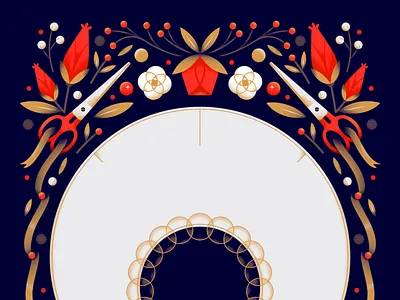 Bonnet bonnet dark decoration flat floral flower gradient illustration pattern ribbon rose scissor seamstress tailor texture vector vintage