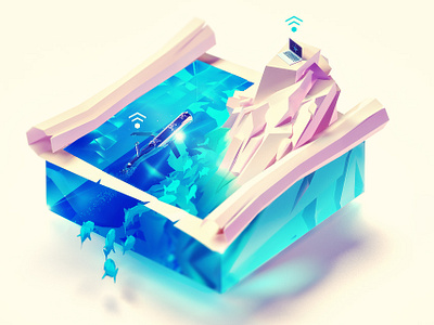 Deepwater Systems Map Illustration 3d 3dsmax coast design fishes glider icon illustration laptop map notebook ocean sand submarine ui underwater vector vray water web