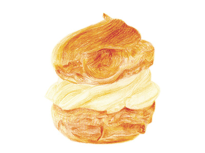 Cream Puff colored pencil illustration pastry