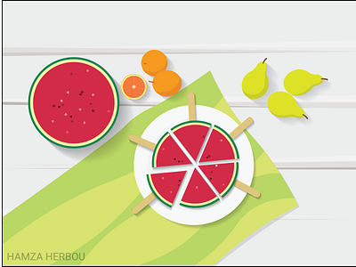 Fresh flat fruits colors design flat fruits lemon orange vector watermelon