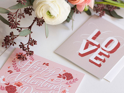 Valentine's Cards 2019 cards greeting cards handlettering holiday illustration lettering love typography offset press print design typography valentines valentines day woodblock flowers