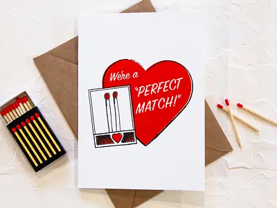 We're a perfect Match Valentine card greeting card illustration letterpress print stationery valentine card