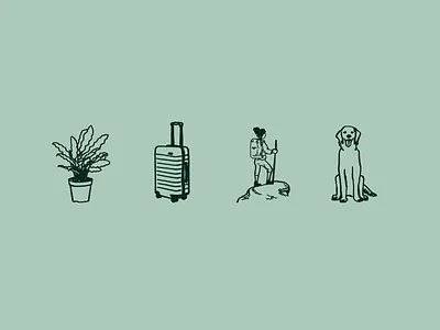 Icons dog hand drawn hiking houseplant houseplants icon illustration luggage outdoors resume suitcase travel