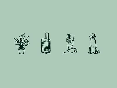 Icons dog hand drawn hiking houseplant houseplants icon illustration luggage outdoors resume suitcase travel