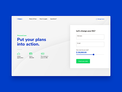 Personal Loan - Landing page concept design form interface loan ui web design