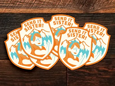 Send it Sister Stickers adventure design graphic design hiking illustration outdoors outdoorsy rock climbing stickers vector women women empowerment women in illustration
